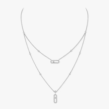[Super Jewellery]2 Rows Rose Gold Diamond Pave_ Necklace Move Uno