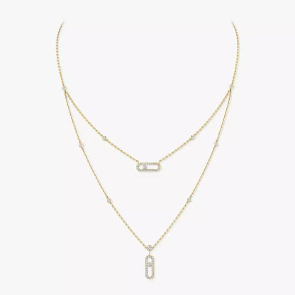 [Super Jewellery]2 Rows Rose Gold Diamond Pave_ Necklace Move Uno