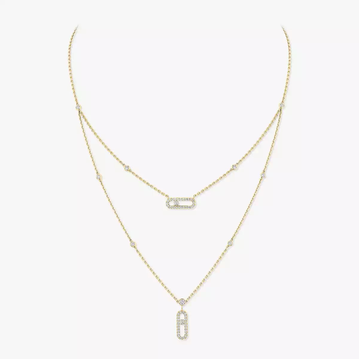 [Super CiCi] Halskette Move Uno mit zweireihigem Pavé-Diamanten in Roségold
