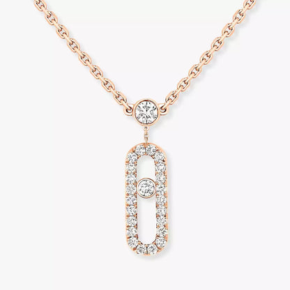 [Super Jewellery]2 Rows Rose Gold Diamond Pave_ Necklace Move Uno