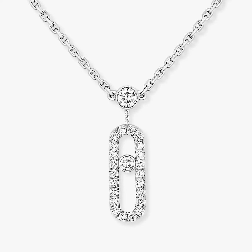 [Super Jewellery]2 Rows Rose Gold Diamond Pave_ Necklace Move Uno