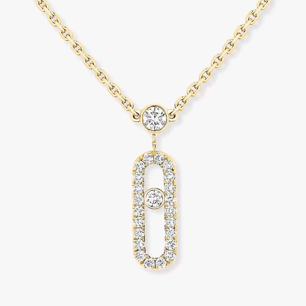 [Super Jewellery]2 Rows Rose Gold Diamond Pave_ Necklace Move Uno