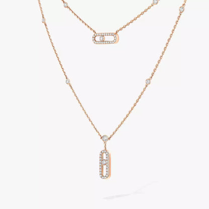 [Super Jewellery]2 Rows Rose Gold Diamond Pave_ Necklace Move Uno