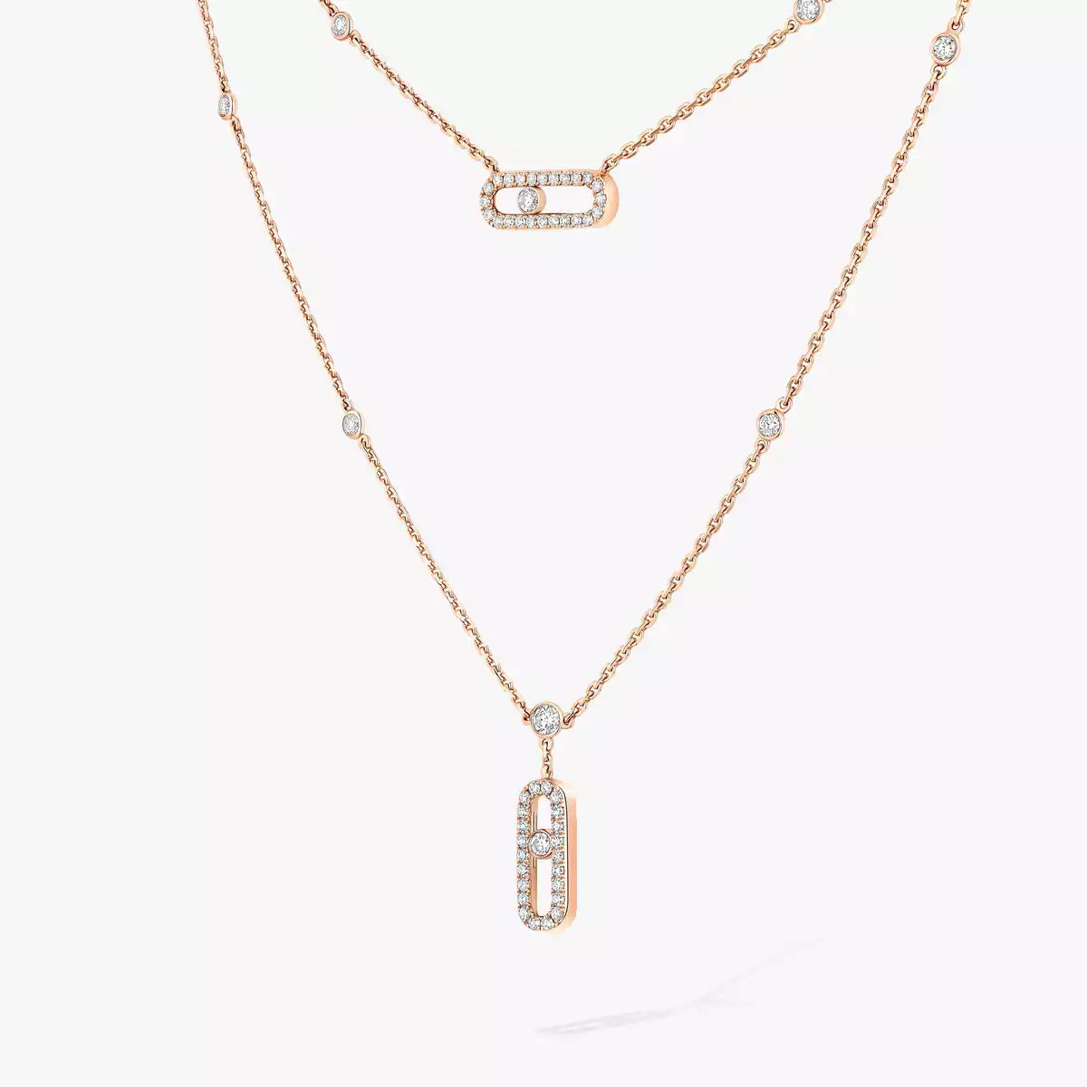 [Super CiCi] Halskette Move Uno mit zweireihigem Pavé-Diamanten in Roségold