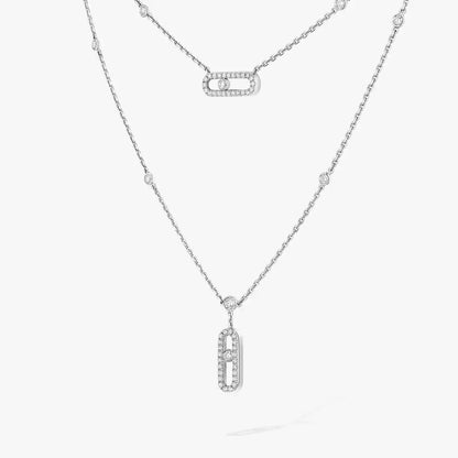 [Super Jewellery]2 Rows Rose Gold Diamond Pave_ Necklace Move Uno