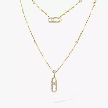 [Super Jewellery]2 Rows Rose Gold Diamond Pave_ Necklace Move Uno
