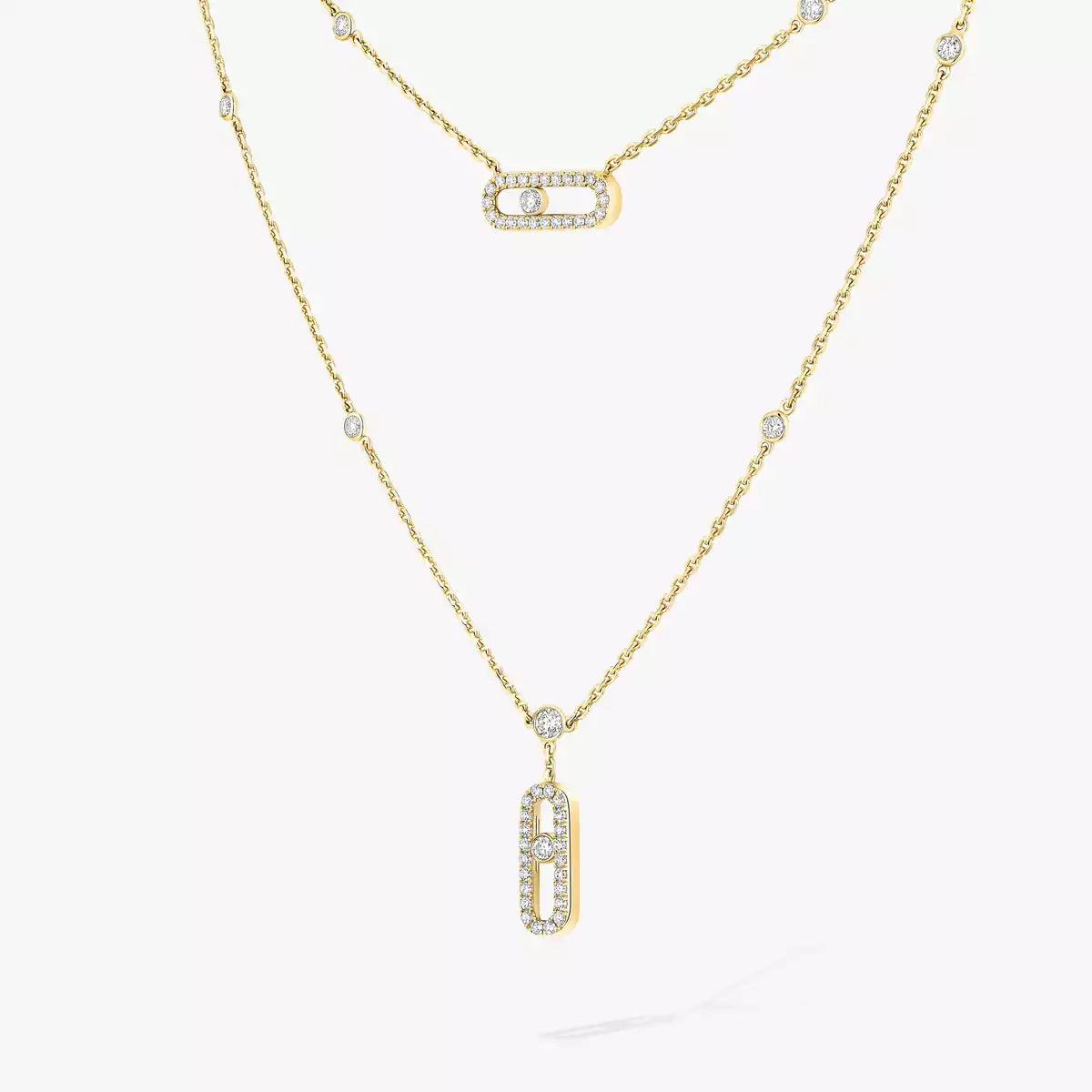 [Super CiCi] Halskette Move Uno mit zweireihigem Pavé-Diamanten in Roségold