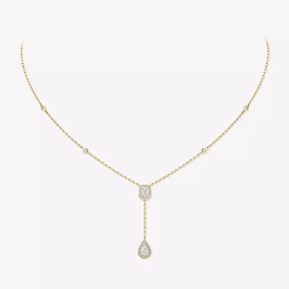 [Super Jewellery]Gold Diamond Tie Necklace