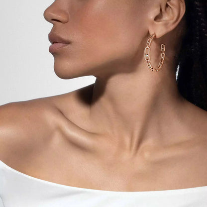 [Super Jewellery]Move Link Diamond Hoop Earrings