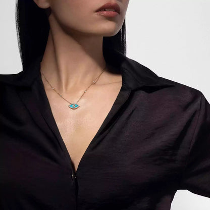 [Super Jewellery]Lucky Eye Diamond Necklace in Rose Gold and Turquoise