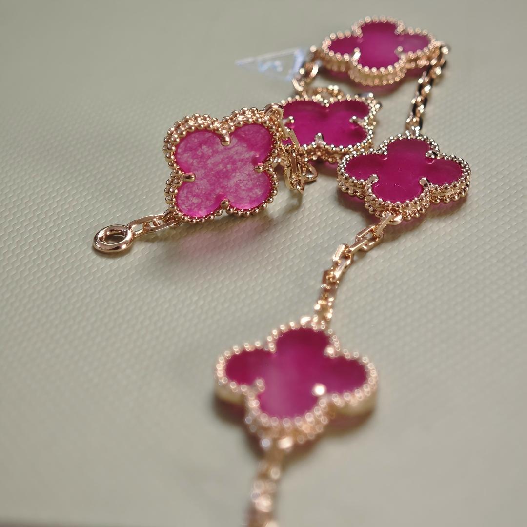 [Super CiCi]NEW CLOVER 5 MOTIFS PINK ENAMEL BRACELET