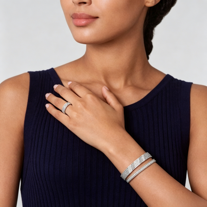 [Super Jewellery] THREE-ROW DIAMOND RING