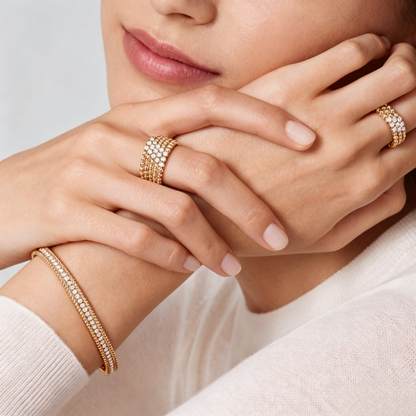 [Super Jewellery] THREE-ROW DIAMOND RING