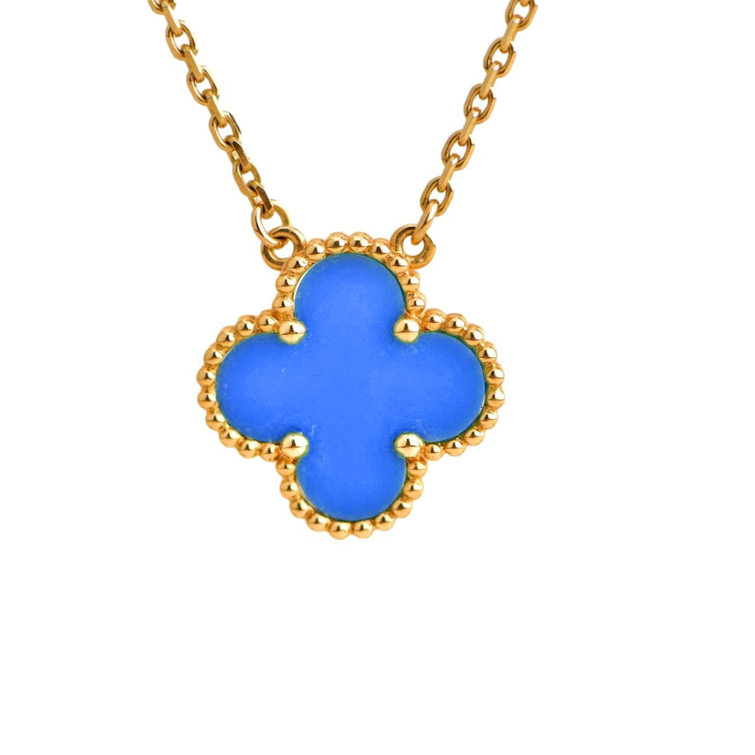 [Super Jewellery]CLOVER 15MM BLUE AGATE NECKLACE