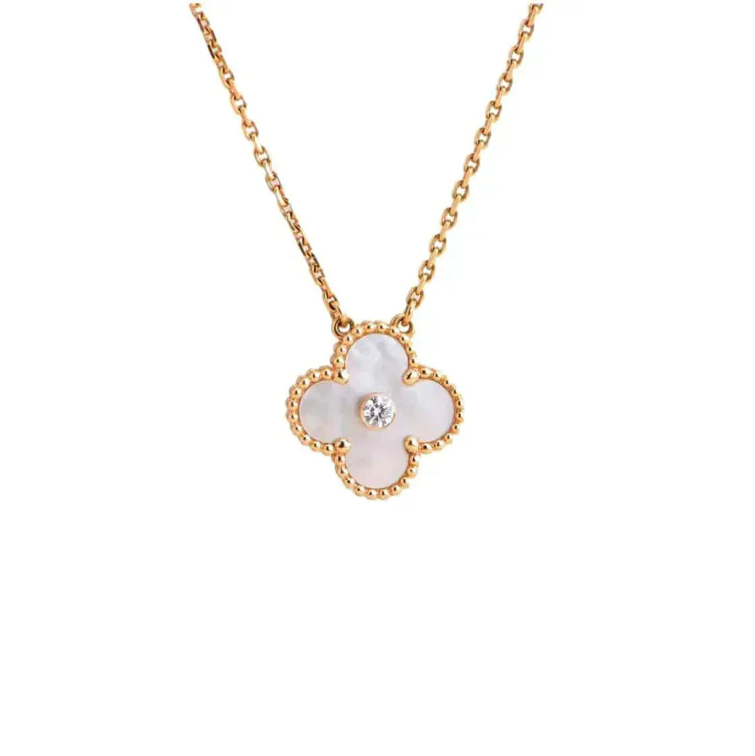 [Super Jewellery]CLOVER 15MM DIAMOND WHITE FRITILLARIA NECKLACE