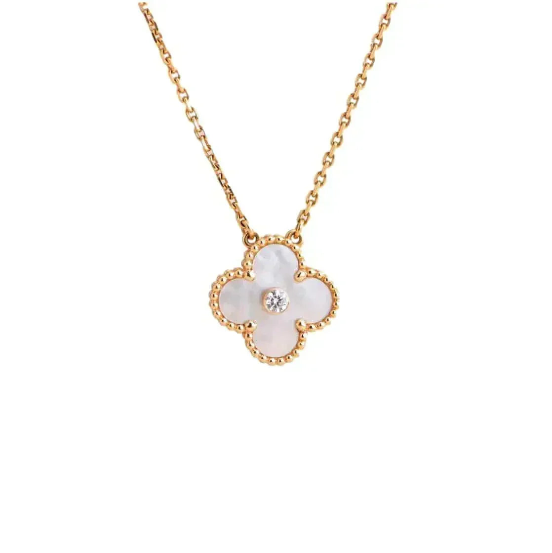 [Super CiCi ]CLOVER 15MM DIAMANT WEISS FRITILLARIA HALSKETTE