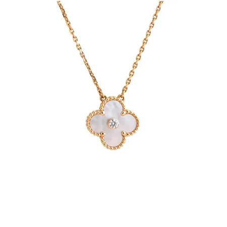 [Super Jewellery]CLOVER 15MM DIAMOND WHITE FRITILLARIA NECKLACE