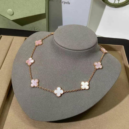 [Super Jewellery]CLOVER 10 MOTIFS PINK MOP NECKLACE