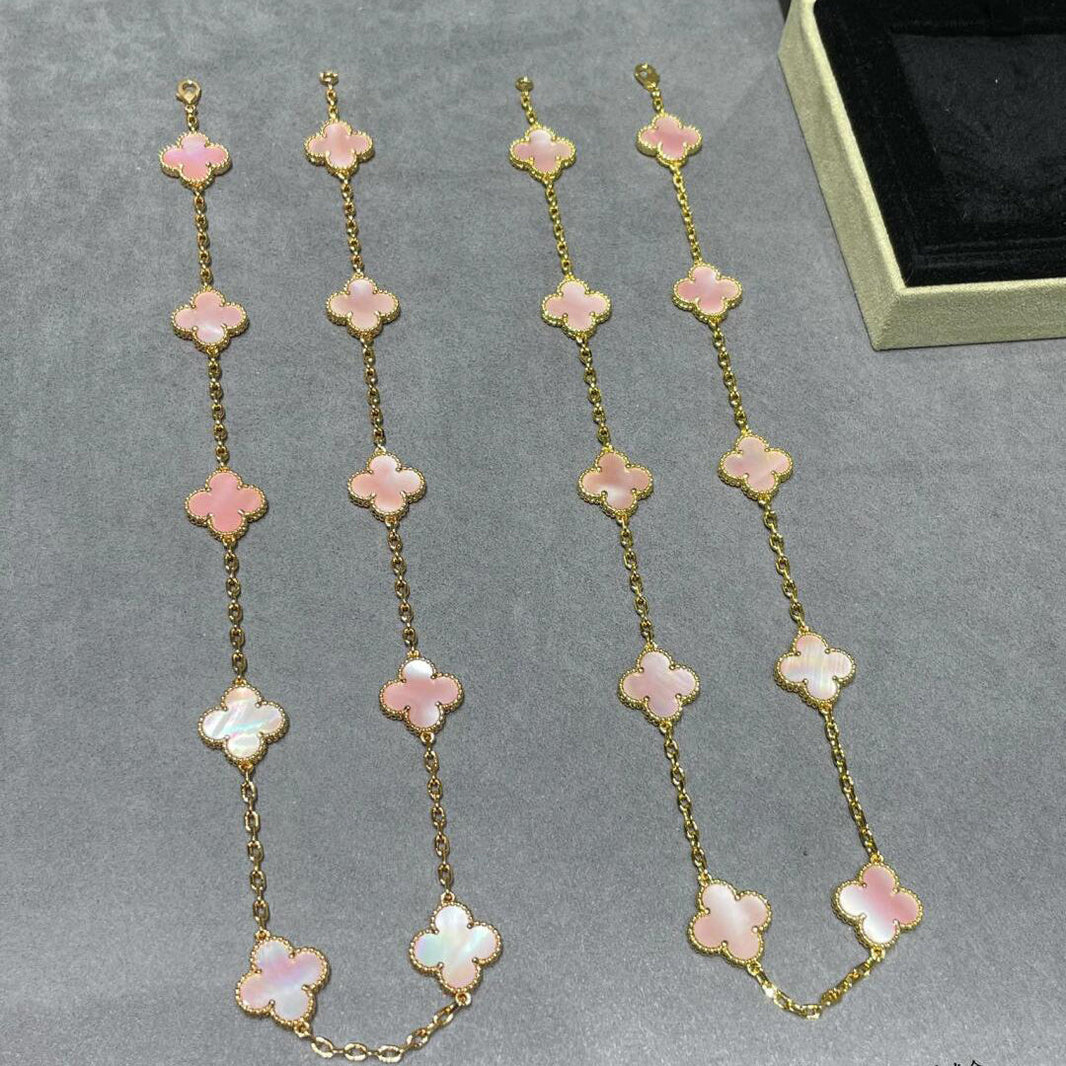 [Super Jewellery]CLOVER 10 MOTIFS PINK MOP NECKLACE