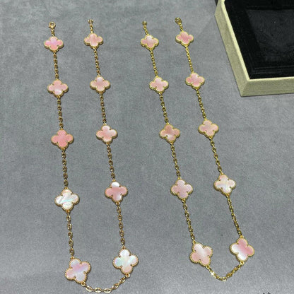 [Super Jewellery]CLOVER 10 MOTIFS PINK MOP NECKLACE