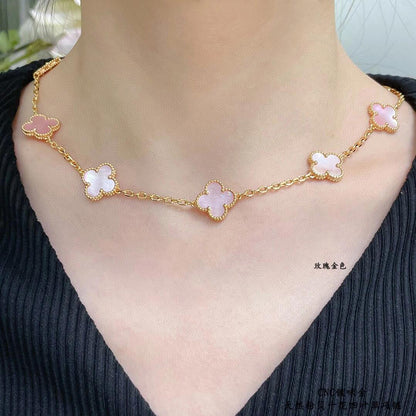 [Super Jewellery]CLOVER 10 MOTIFS PINK MOP NECKLACE
