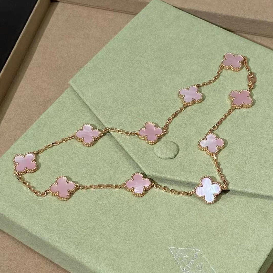 [Super Jewellery]CLOVER 10 MOTIFS PINK MOP NECKLACE
