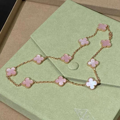 [Super Jewellery]CLOVER 10 MOTIFS PINK MOP NECKLACE