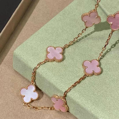 [Super Jewellery]CLOVER 10 MOTIFS PINK MOP NECKLACE