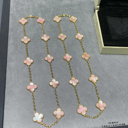 [Super Jewellery]CLOVER 10 MOTIFS PINK MOP NECKLACE