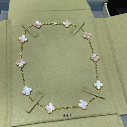 [Super Jewellery]CLOVER 10 MOTIFS PINK MOP NECKLACE