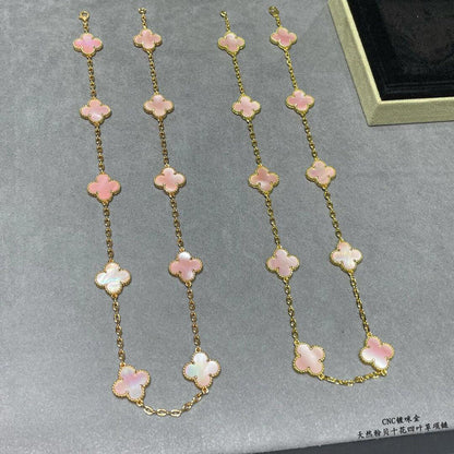 [Super Jewellery]CLOVER 10 MOTIFS PINK MOP NECKLACE