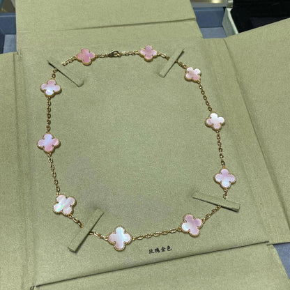 [Super Jewellery]CLOVER 10 MOTIFS PINK MOP NECKLACE