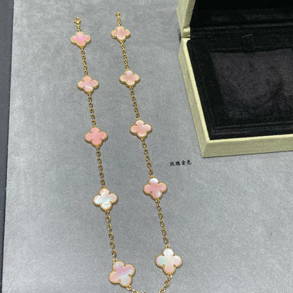 [Super Jewellery]CLOVER 10 MOTIFS PINK MOP NECKLACE