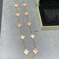 [Super Jewellery]CLOVER 10 MOTIFS PINK MOP NECKLACE