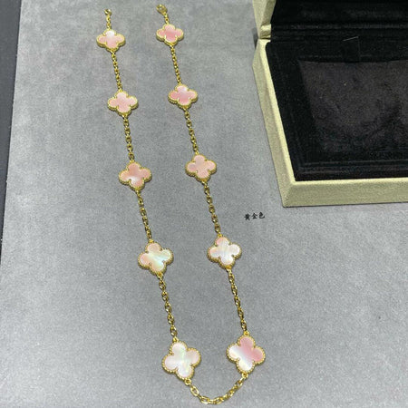 [Super Jewellery]CLOVER 10 MOTIFS PINK MOP NECKLACE