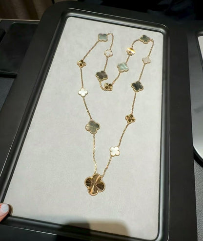 [Super Jewellery]DETACHABLE CLOVER 15(11+4) FLOWER ROSE GOLD NECKLACE SET