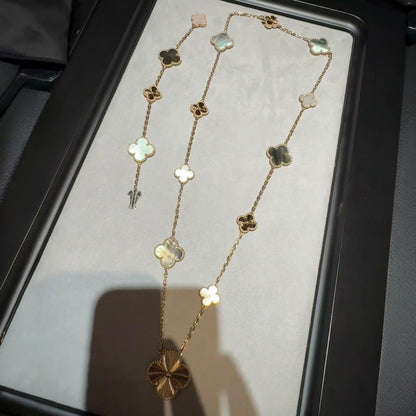 [Super Jewellery]DETACHABLE CLOVER 15(11+4) FLOWER ROSE GOLD NECKLACE SET