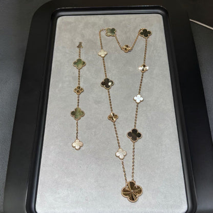 [Super Jewellery]DETACHABLE CLOVER 15(11+4) FLOWER ROSE GOLD NECKLACE SET