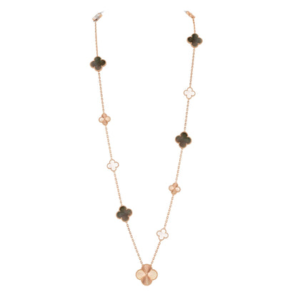 [Super Jewellery]DETACHABLE CLOVER 15(11+4) FLOWER ROSE GOLD NECKLACE SET