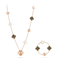 [Super Jewellery]DETACHABLE CLOVER 15(11+4) FLOWER ROSE GOLD NECKLACE SET