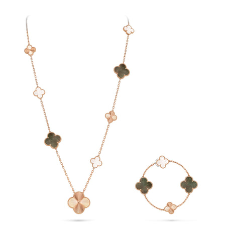 [Super Jewellery]DETACHABLE CLOVER 15(11+4) FLOWER ROSE GOLD NECKLACE SET