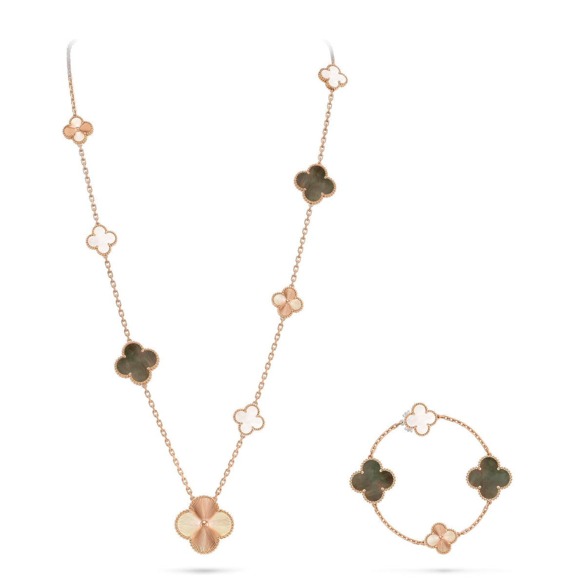 [Super CiCi ]ABNEHMBARE KLEEBATT 15(11+4) BLUMEN ROSÉGOLD HALSKETTEN-SET