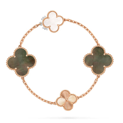 [Super Jewellery]DETACHABLE CLOVER 15(11+4) FLOWER ROSE GOLD NECKLACE SET