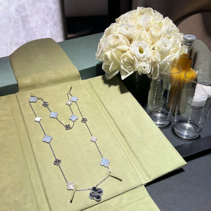 [Super Jewellery]DETACHABLE CLOVER 15(11+4) FLOWER SILVER NECKLACE SET