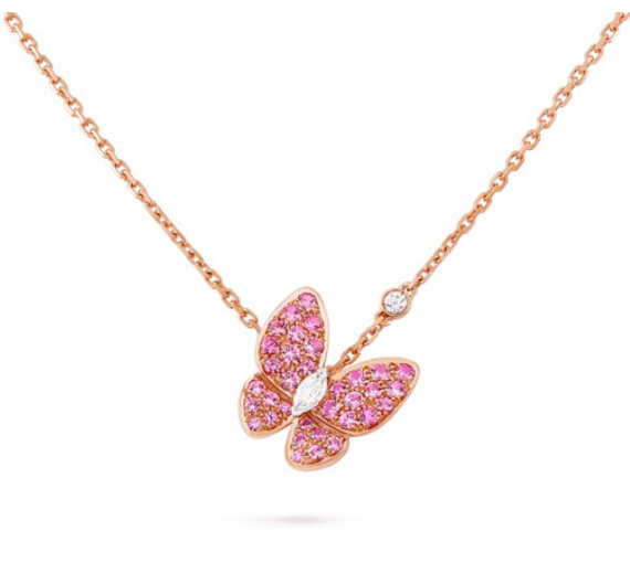 [Super Jewellery]BUTTERFLY RED DIAMOND ROSE GOLD NECKLACE