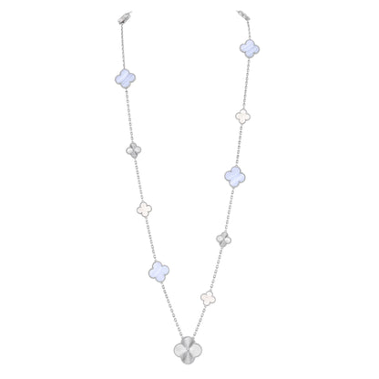 [Super Jewellery]DETACHABLE CLOVER 15(11+4) FLOWER SILVER NECKLACE SET