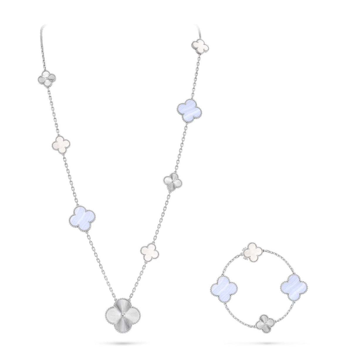 [Super CiCi ]ABNEHMBARES KLEEBLATT 15(11+4) BLUMEN-SILBERKETTEN-SET