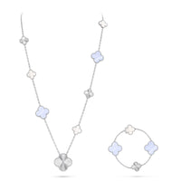 [Super Jewellery]DETACHABLE CLOVER 15(11+4) FLOWER SILVER NECKLACE SET