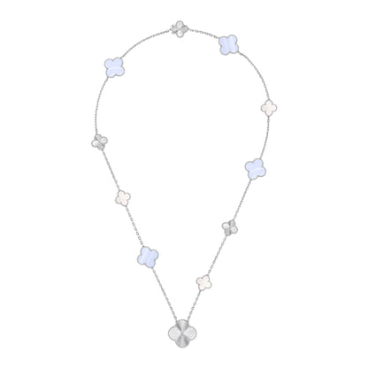 [Super Jewellery]DETACHABLE CLOVER 15(11+4) FLOWER SILVER NECKLACE SET