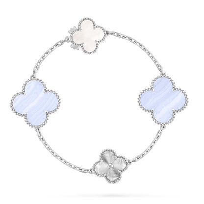 [Super Jewellery]DETACHABLE CLOVER 15(11+4) FLOWER SILVER NECKLACE SET